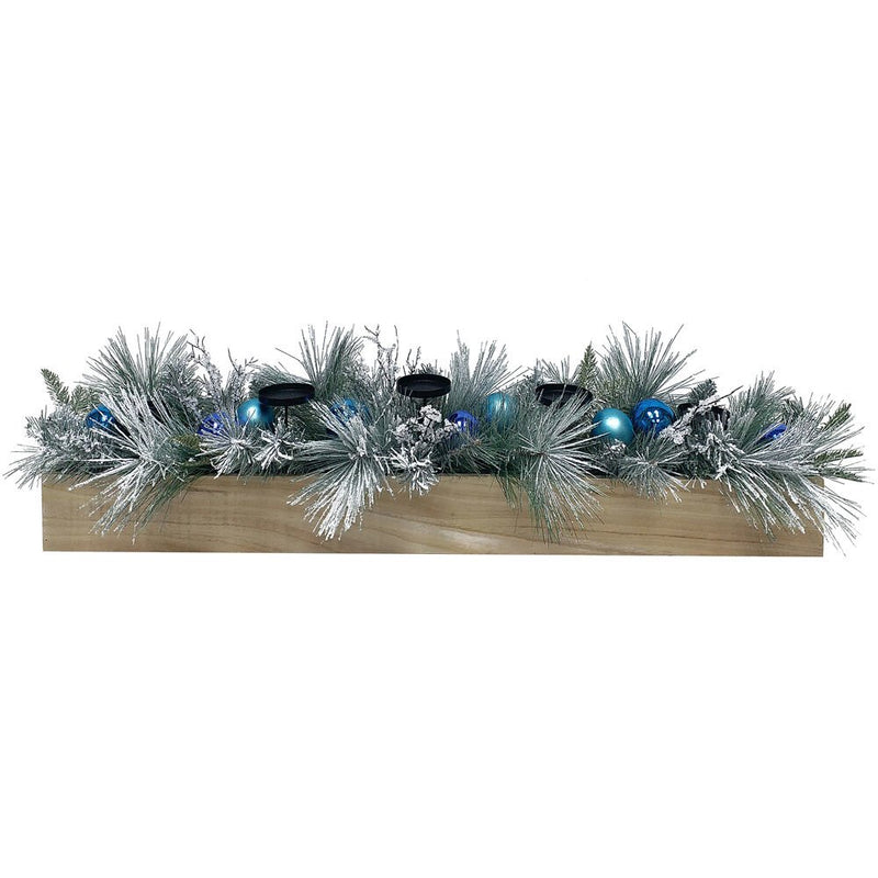 FHF 42" Christmas Aqua Blue Ornament/Berry Mix, 5X Candle Holder