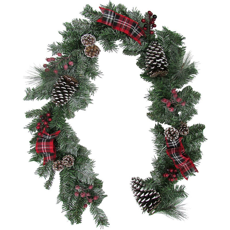 6' Snowy Pineonce/Red Berry Garland on Mixed Pine