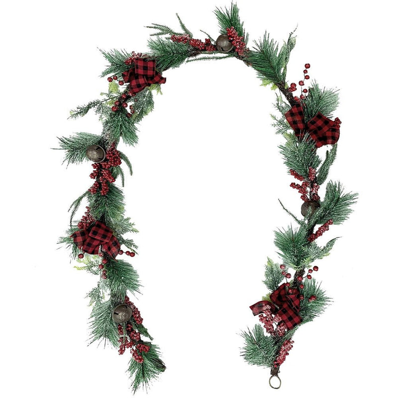 FHF 9' Garland, Pine w/ Berries, Bows, Bells, Sprial Vine