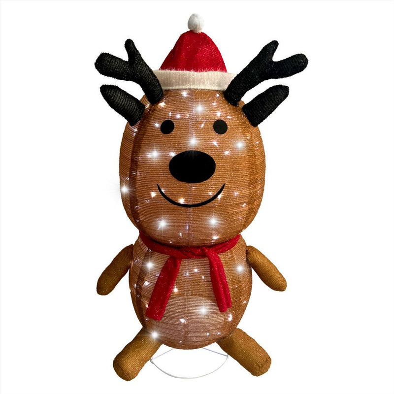 FHF 48" LED Collapsible Tinsel Reindeer wearing Santa Hat