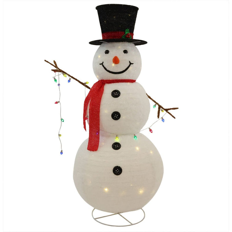 FHF 48" LED Collapsible Tinsel Snowman holding Light String