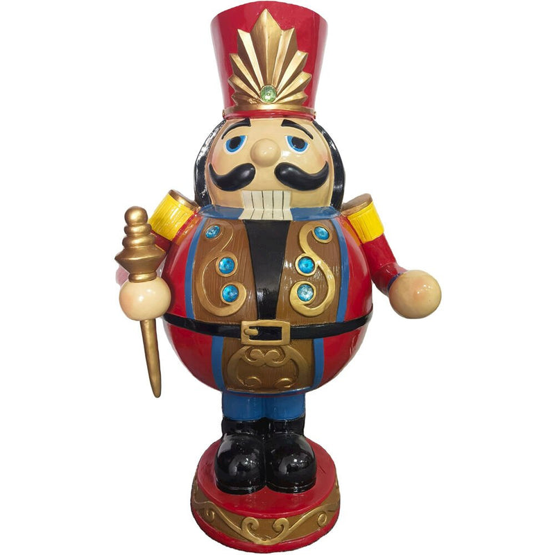 FHF 36" Resin Rolypoly Nutcracker Holding Staff-LED Lights