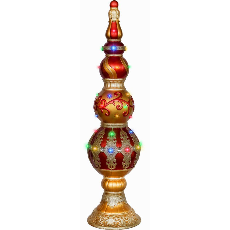 FHF 48"H LED Jeweled Red & Gold Finial with Music & Timer