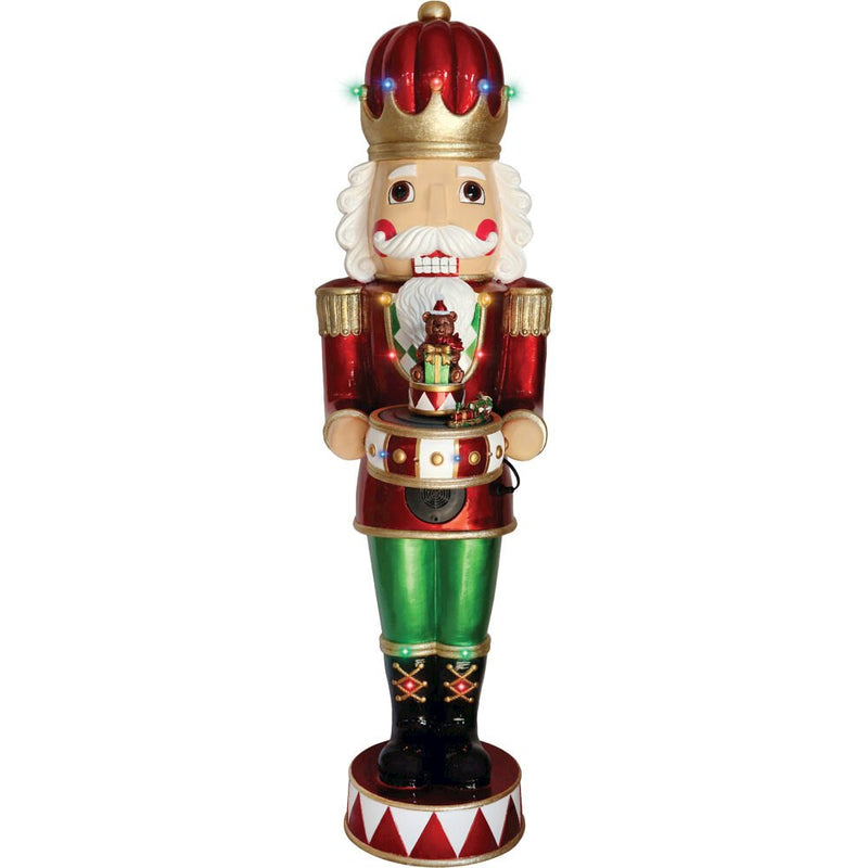 FHF 48"H LED Nutcracker In Crown, Moving Train, Music, Timer, Metallic Finish