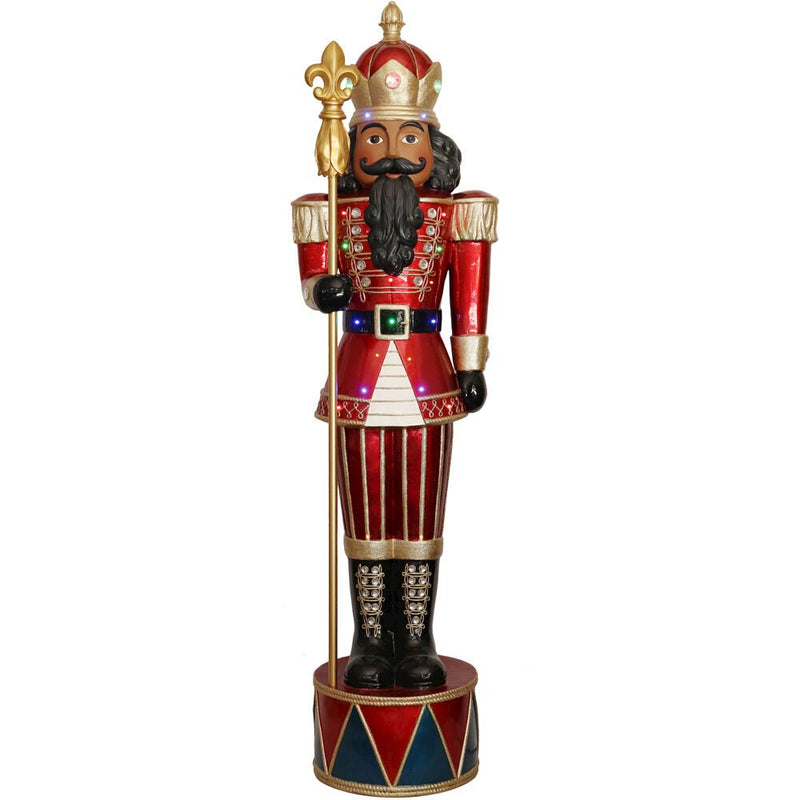 72"H LED Lit Jeweled Nutcracker in RED Pants with Staf-African American