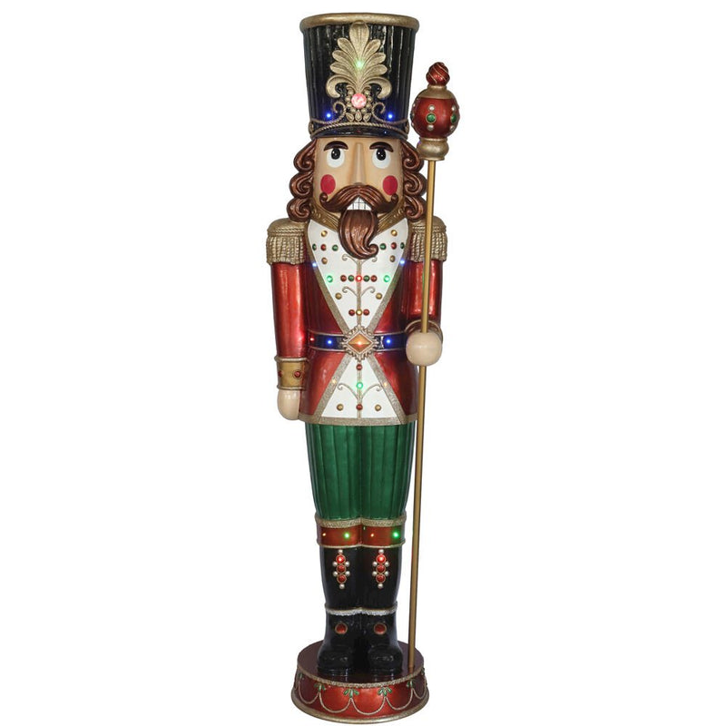 FHF 76" Nutcracker With Staff, Multi LED