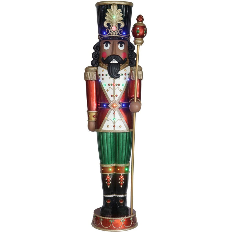 FHF 76" African American Nutcracker With Staff, Multi LED