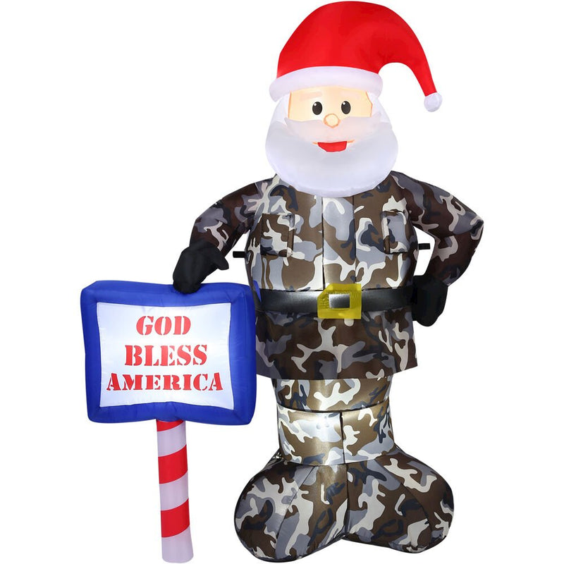 6ft Inflatable Camo Santa "God Bless America" w/ Lights