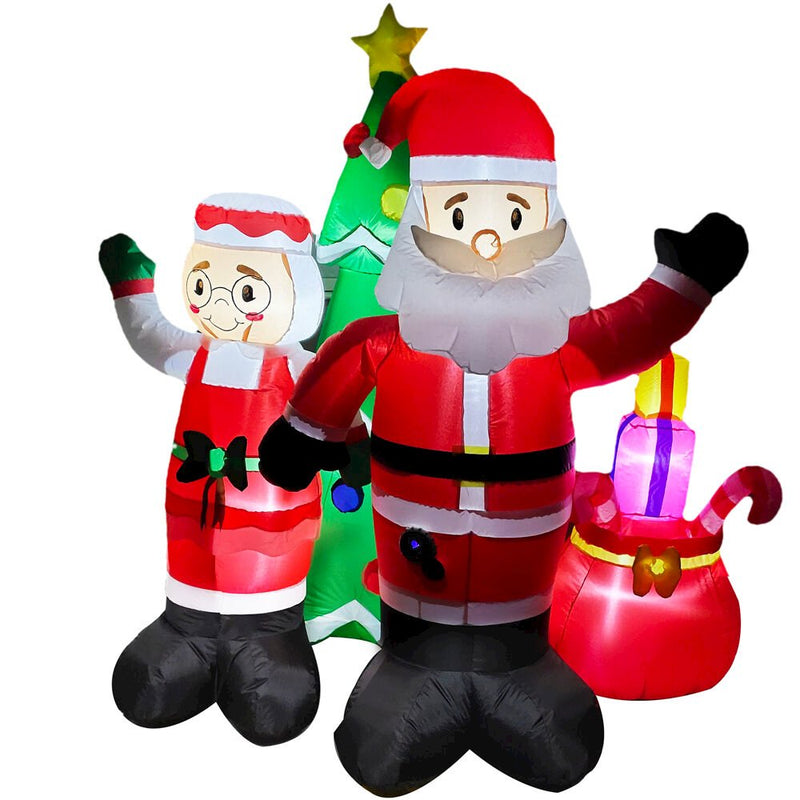 6ft Inflatable Mr and Mrs Claus with Tree w/ Lights and Music