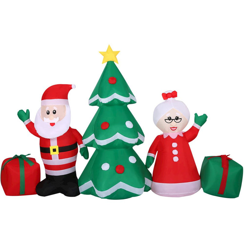 7.5ft Inflatable Santa and Mrs Claus by Xmas Tree, w/ Lights