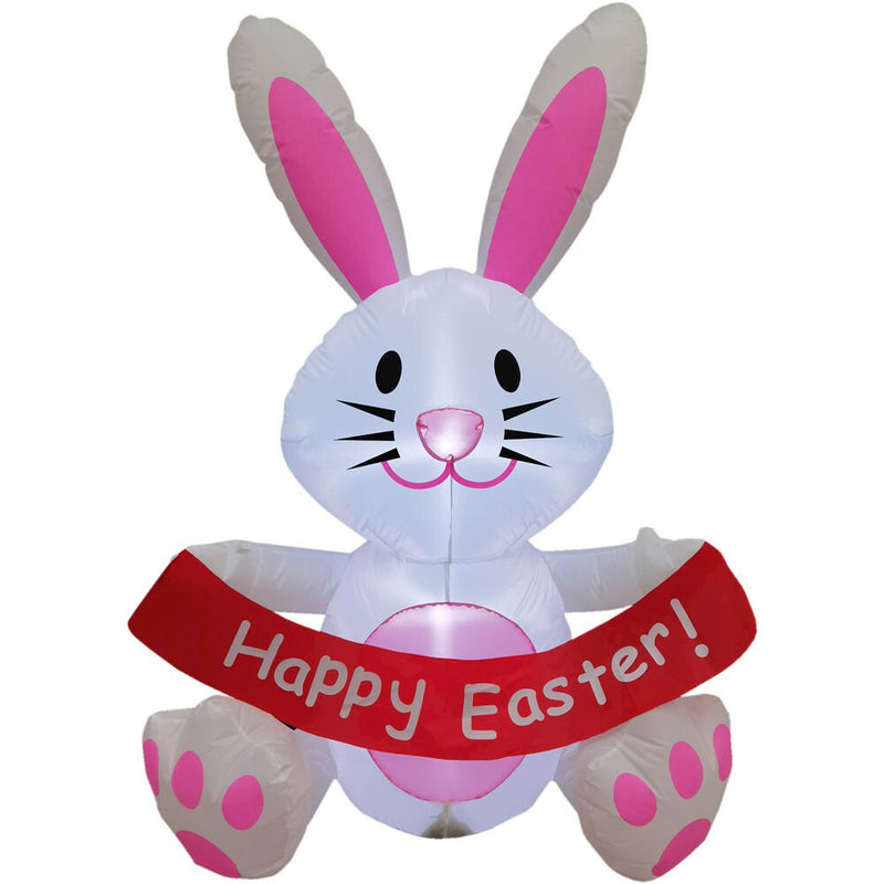 5ft Inflatable Bunny with Happy Easter Banner with Lights