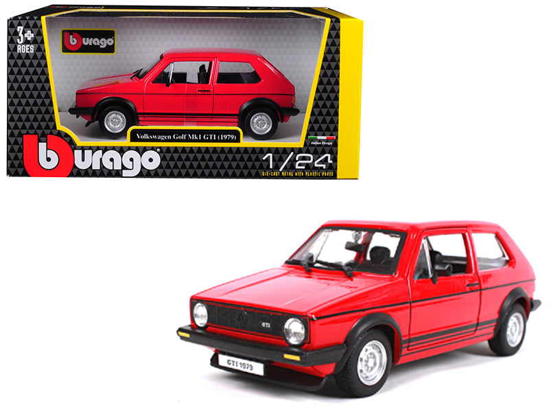 1979 Volkswagen Golf Mk1 GTI Red with Black Stripes 1/24 Diecast Model Car by Bburago