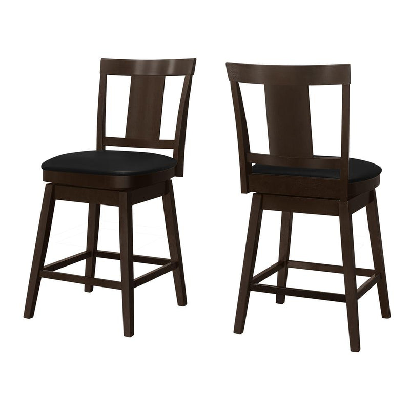 Bar Stool, Set Of 2, Swivel, Counter Height, Kitchen, Brown Wood