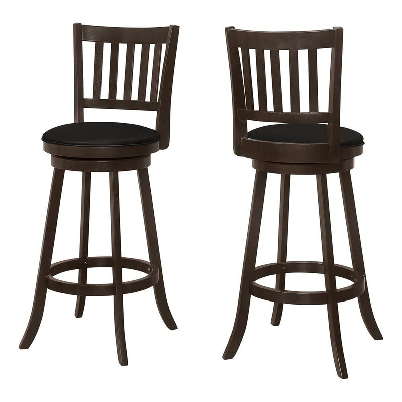 Bar Stool, Set Of 2, Swivel, Bar Height, Brown Wood