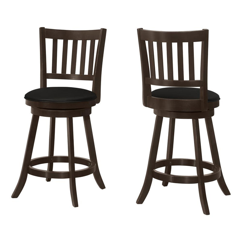 Bar Stool, Set Of 2, Swivel, Counter Height, Kitchen, Brown Wood