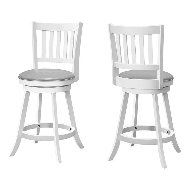 Bar Stool, Set Of 2, Swivel, Counter Height, Kitchen, White Wood