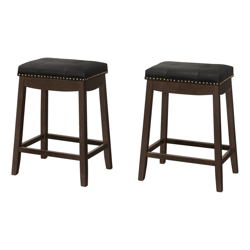 Bar Stool, Set Of 2, Counter Height, Saddle Seat, Kitchen, Brown Wood