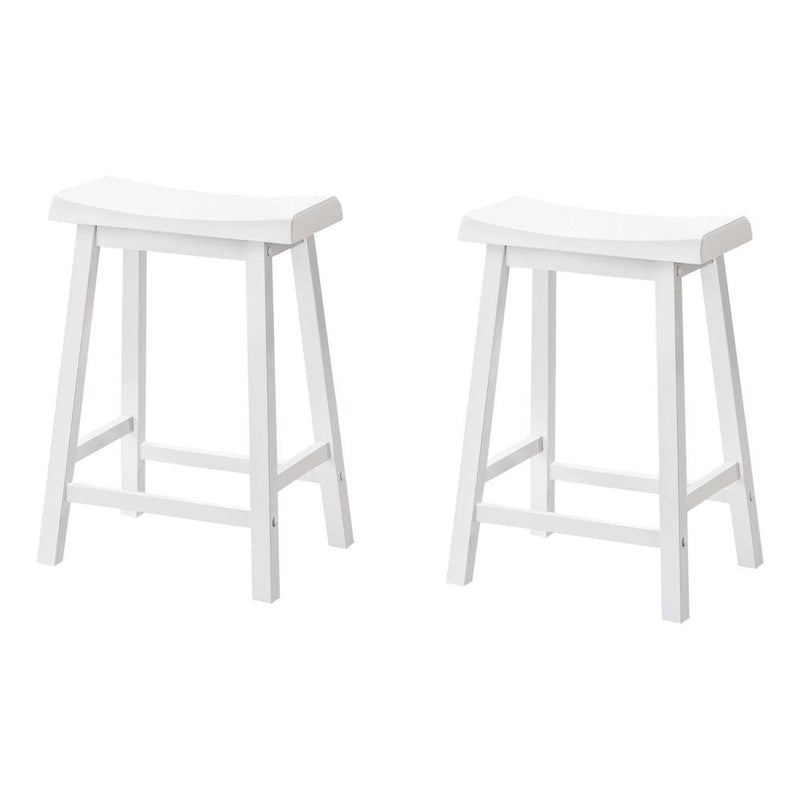 Bar Stool, Set Of 2, Counter Height, Saddle Seat, Kitchen, White Wood