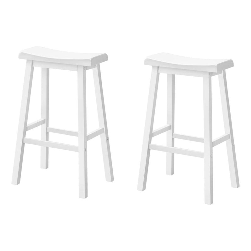 '="Bar Stool, Set Of 2, Bar Height, Saddle Seat, White Wood, Contemporary, Moder