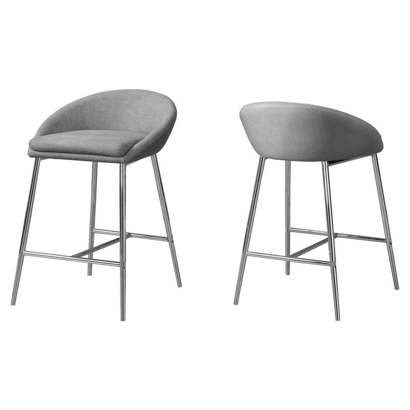 Bar Stool, Set Of 2, Counter Height, Kitchen, Chrome