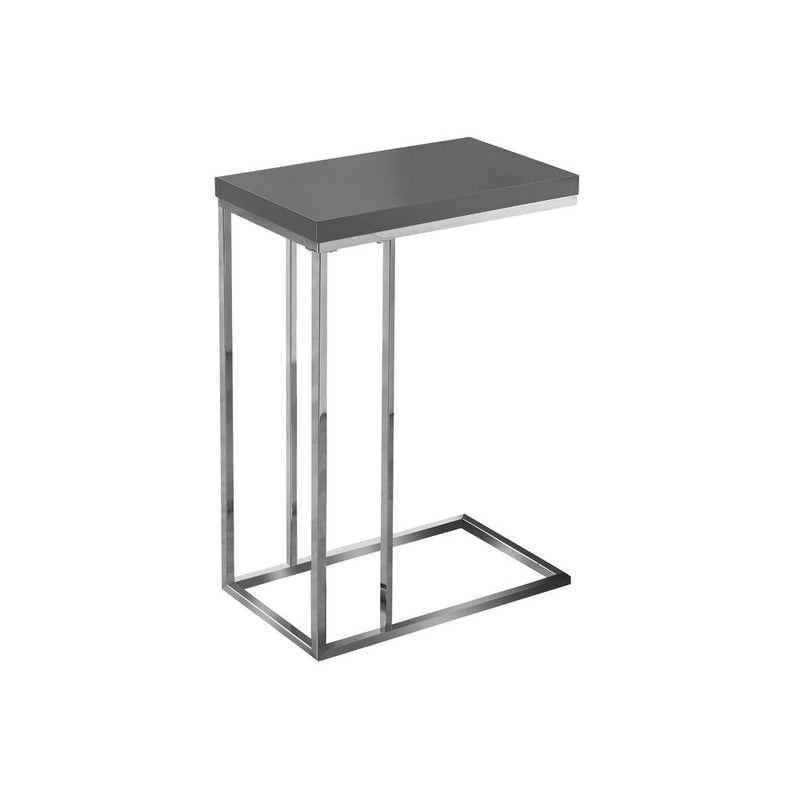 Accent Table, C-shaped, End, Side, Snack, Living Room, Bedroom, Glossy Grey