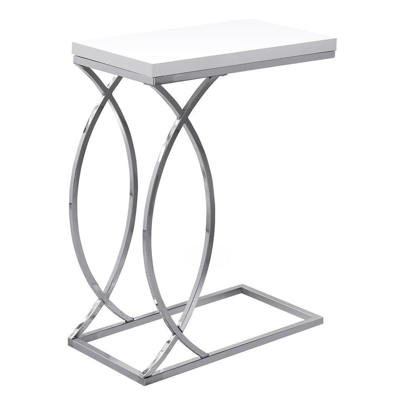 Accent Table, C-shaped, End, Side, Snack, Living Room, Bedroom, Glossy White