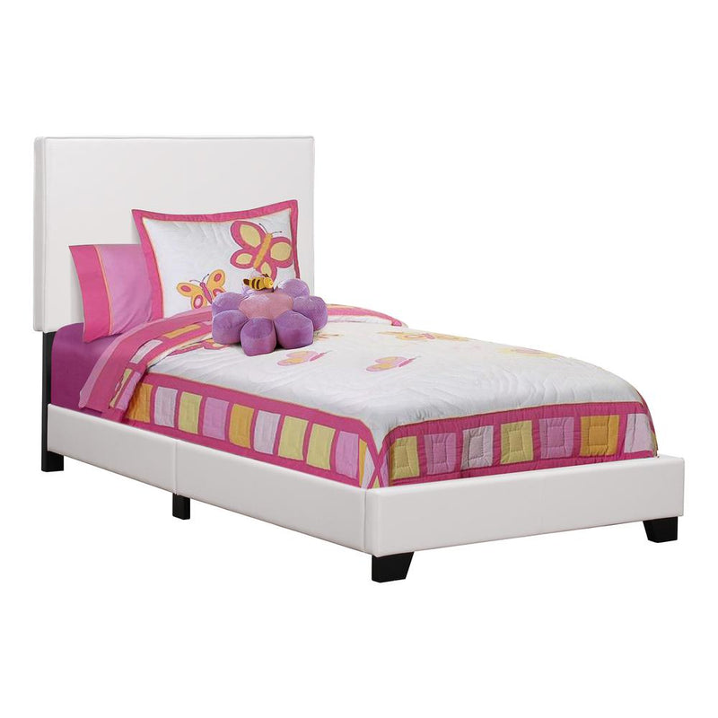 Bed, Twin Size, Bedroom, Upholstered, White Leather Look, Transitional