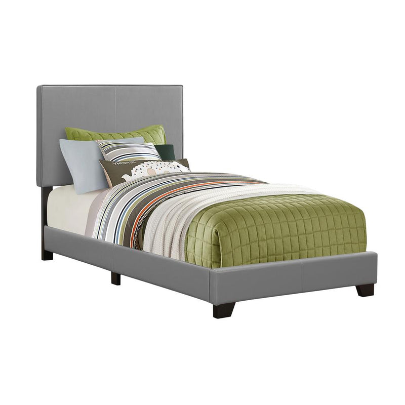 Bed, Twin Size, Bedroom, Upholstered, Grey Leather Look, Transitional