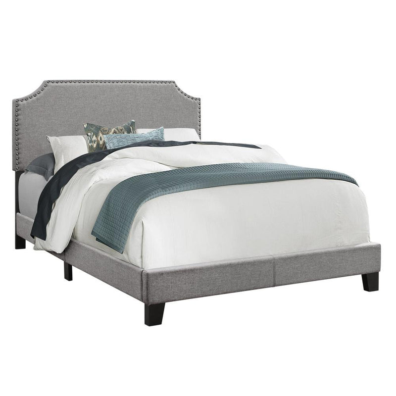 Bed, Full Size, Bedroom, Upholstered, Grey Linen Look, Chrome Trim