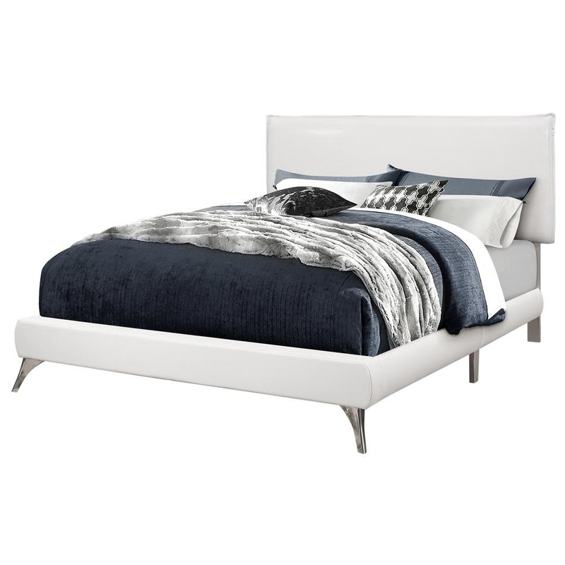 Bed, Queen Size, Bedroom, Upholstered, White Leather Look, Chrome