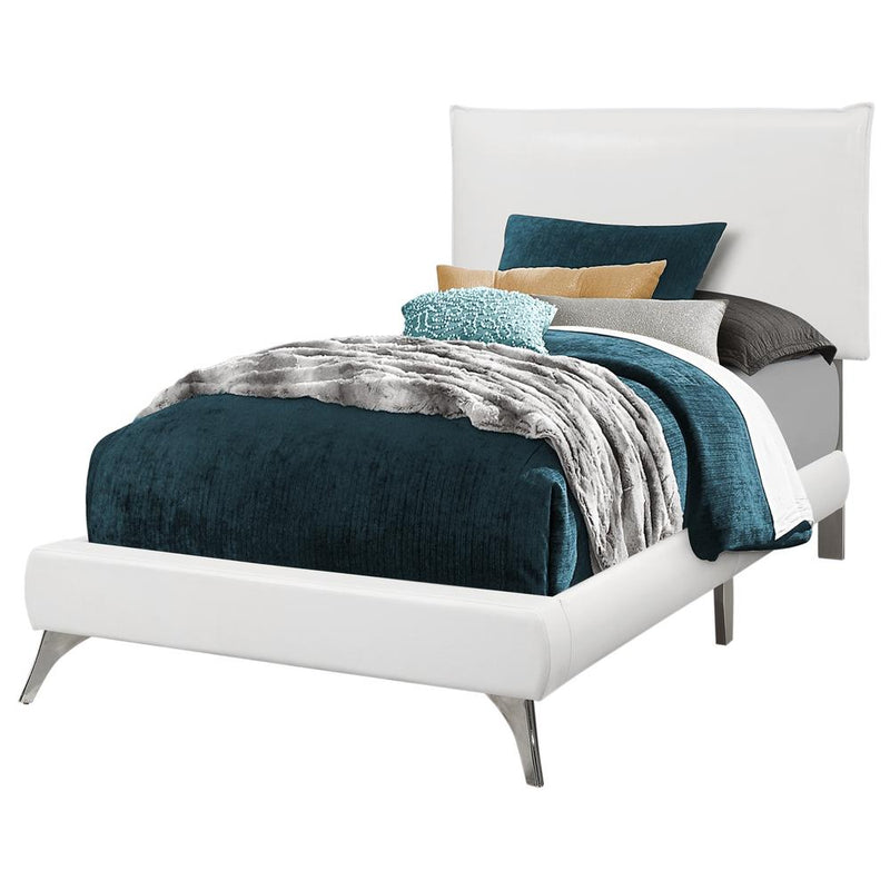 Bed, Twin Size, Teen, Upholstered, White Leather Look, Chrome