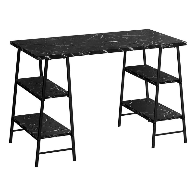 Computer Desk, Home Office, Laptop, Storage Shelves, 48L, Work, Black Marble