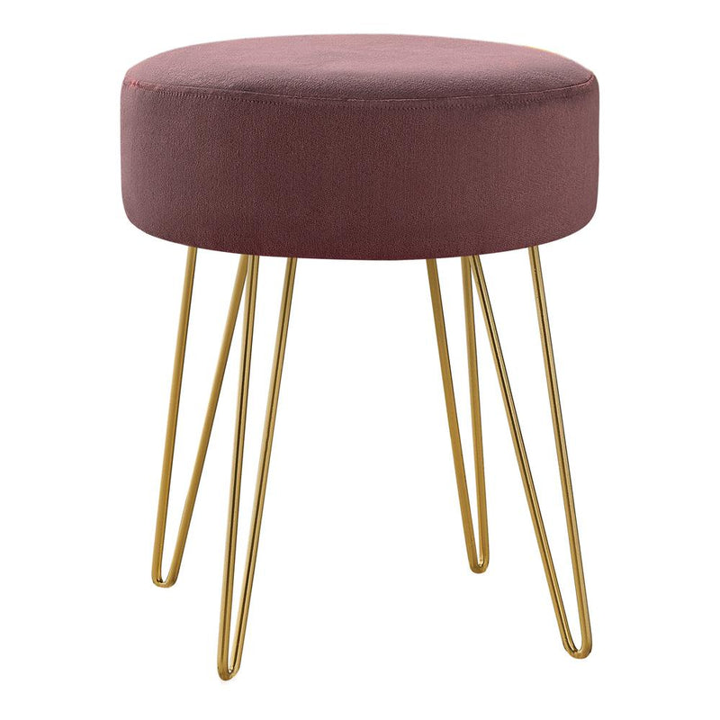 Ottoman, Pouf, Footrest, Foot Stool, 14 Round, Pink Fabric, Gold