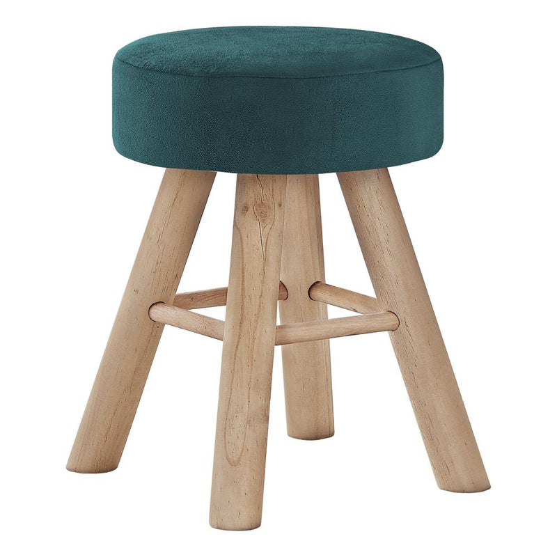 Ottoman, Pouf, Footrest, Foot Stool, 12 Round, Green Velvet, Natural Wood Legs