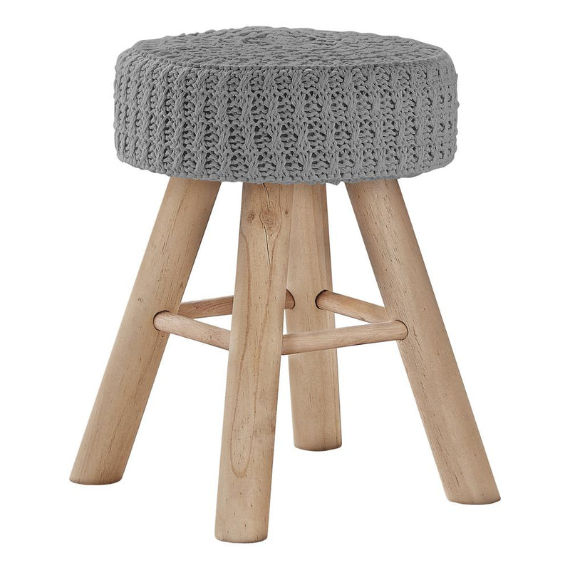 Ottoman, Pouf, Footrest, Foot Stool, 12 Round, Grey Velvet, Natural Wood Legs