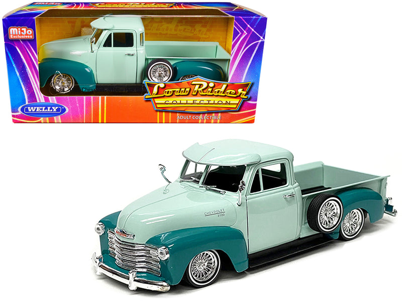 1953 Chevrolet 3100 Pickup Truck Lowrider Light Green and Teal Two-Tone Low Rider Collection 1/24 Diecast Model Car by Welly