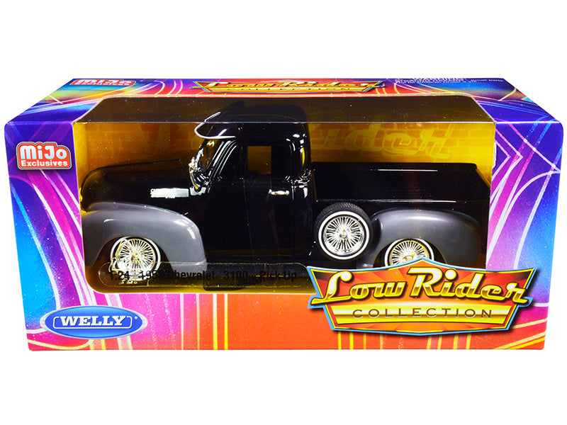 1953 Chevrolet 3100 Pickup Truck Black and Gray Low Rider Collection 1/24 Diecast Model Car by Welly