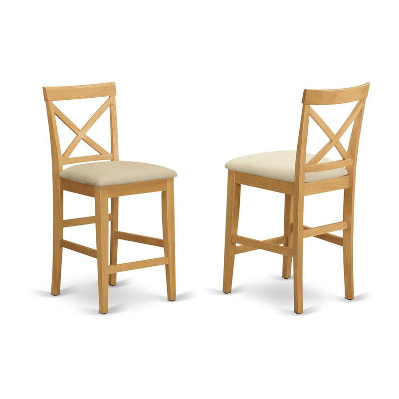 X-Back  stool  with  upholstered  seat  in  Oak  finish,  Set  of  2