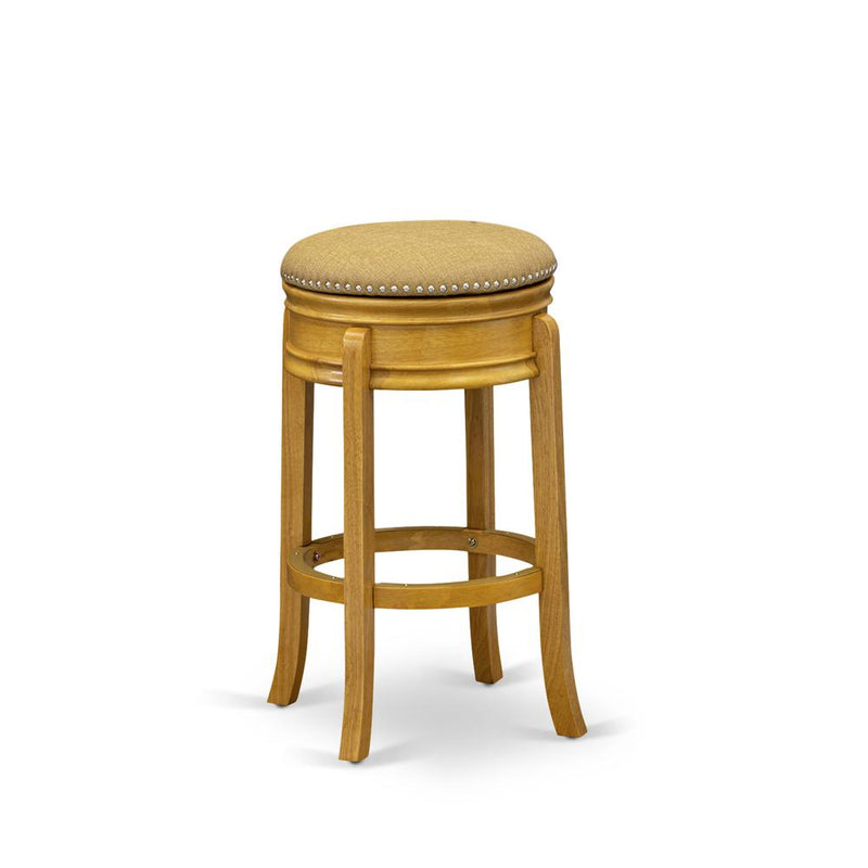 AMS030-416 Amazing Counter Height Bar Stool- Counter Height Bar Stool with Round Shape - Vegas Gold PU leather Seat and 4 Solid Wood Curved Legs - Upholstered Bar Stool in Oak Finish