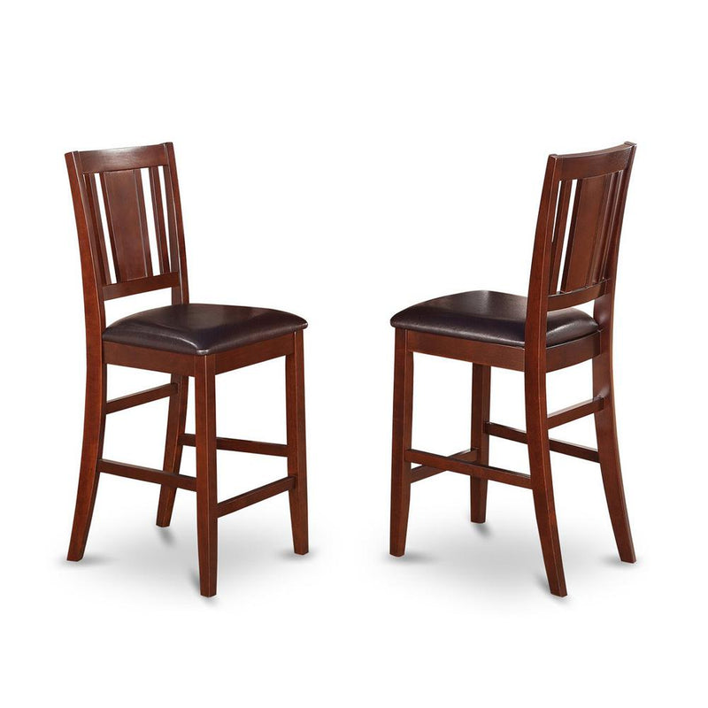 Buckland Counter Height Dining Chair with Leather Uphostered Seat in Mahogany Finish, Set of 2