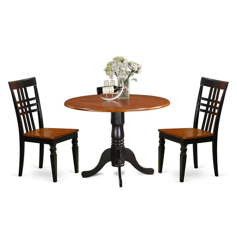 3  Pc  Dining  room  set  with  a  Dining  Table  and  2  Kitchen  Chairs  in  Black  and  Cherry