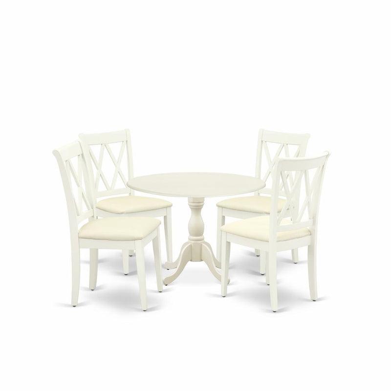 East West Furniture DMCL5-LWH-C 5 Piece Dinning Room Table Set Includes 1 Drop Leaves Dining Room Table and 4 Linen White Dining Chairs with Double X-Back - Linen White Finish