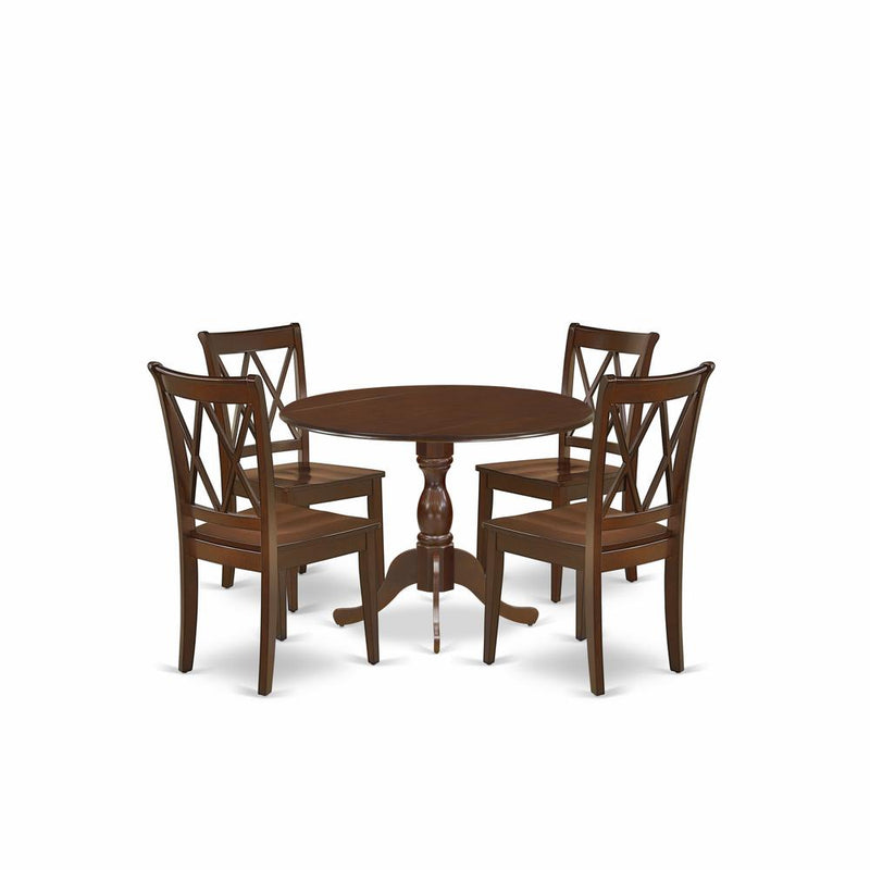 East West Furniture DMCL5-MAH-W 5 Piece Dinette Sets Includes 1 Drop Leaves Dining Table and 4 Mahogany Kitchen Chairs with Double X-Back - Mahogany Finish