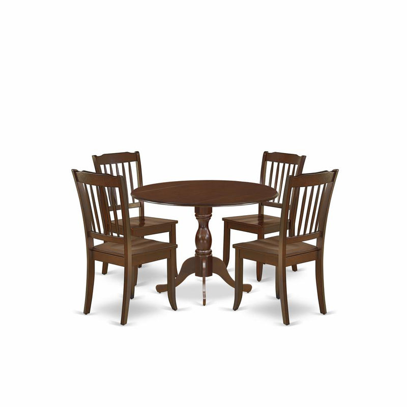 East West Furniture DMDA5-MAH-W 5 Piece Dining Room Set Consists of 1 Drop Leaves Dining Room Table and 4 Mahogany Dining Chair with Slatted Back - Mahogany Finish