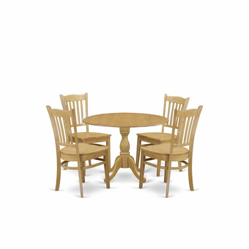 East West Furniture DMGR5-OAK-W 5 Piece Table and Chairs Dining Set - Oak Wood Dining Table and 4 Oak Wooden Dining Chairs with Slatted Back - Oak Finish