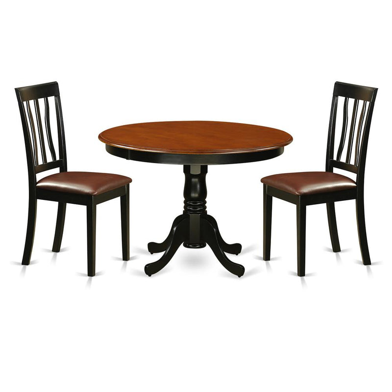 3  Pc  set  with  a  Round  Dinette  Table  and  2  Leather  Kitchen  Chairs  in  Black