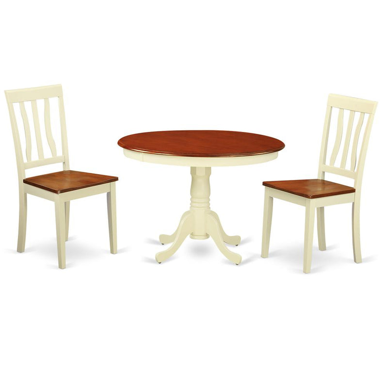 3  Pc  set  with  a  Round  Dinette  Table  and  2  Wood  Kitchen  Chairs  in  Buttermilk  and  Cherry  .