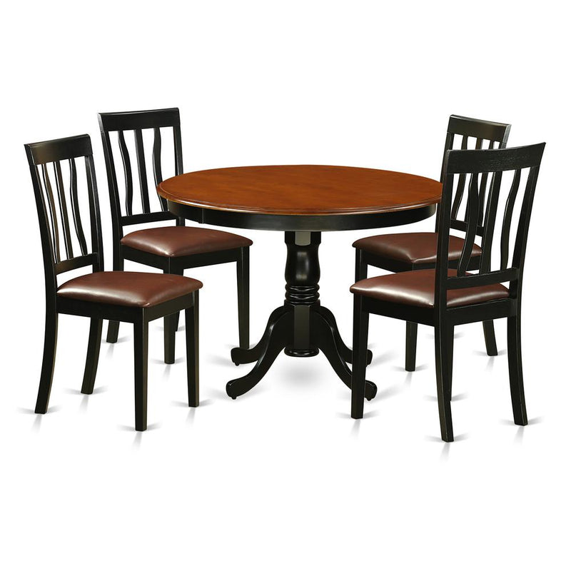 5  Pc  set  with  a  Round  Dinette  Table  and  4  Leather  Dinette  Chairs  in  Black