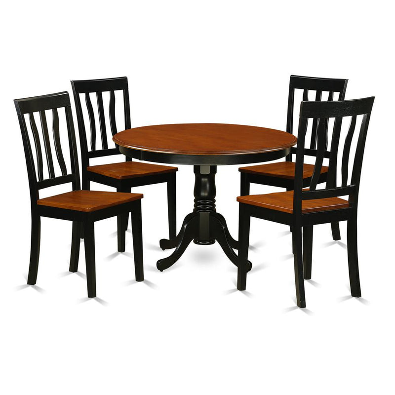 5  Pc  set  with  a  Round  Dinette  Table  and  4  Wood  Dinette  Chairs  in  Black  and  Cherry