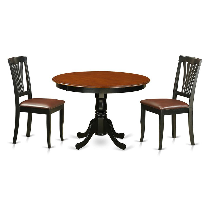 3  Pc  set  with  a  Round  Small  Table  and  2  Leather  Dinette  Chairs  in  Black